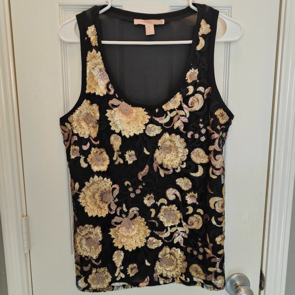 Forever 21 Black Sleeveless Blouse with Gold Sequin Size M